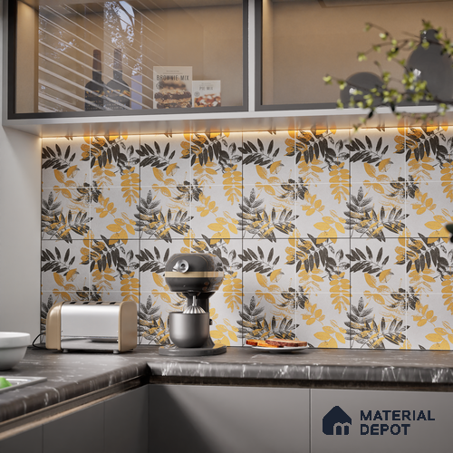 Floral Wall Tile TL 07249 Plana 8005 GLM (Gold) 1 ft x 1 ft Ceramic Matte Finish - 9 mm  | 2 mm Spacer is Mandatory | Please Expect a Slight Variation of Pattern